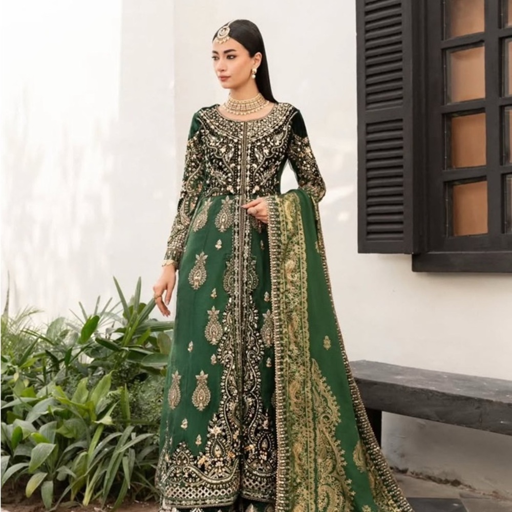 Elegant Green Pakistani Indian Embroidered Dress